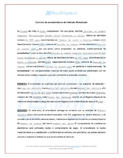 Contrato de arriendo de vehiculo motorizado (imagen 1)